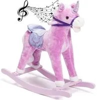 Cavallo a Dondolo Unicorno Rosa con Effetti Sonori Realistici Legno e Peluche