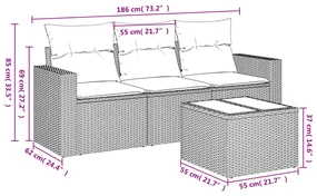 Set divani da giardino 4 pz con cuscini in polyrattan grigio