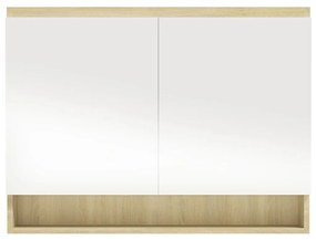 Armadietto bagno con specchio 80x15x60cm in mdf bianco e rovere