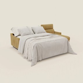 Loto Divano Letto Angolare con Penisola contenitore, Poggiatesta, Materasso Alto H18 in morbido tessuto impermeabile T14 giallo