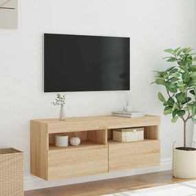 Mobile TV a Parete con Luci LED Rovere Sonoma 100x30x40 cm