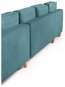 Divano angolare turchese allungabile (con penisola a destra/a forma di "U") con rivestimento in velluto a coste Tori – Bonami Selection