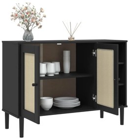 Credenza SENJA Aspetto Rattan Nero 112x40x80 cm Massello Pino