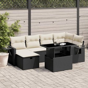 Set divani da giardino con cuscini 7pz nero polyrattan