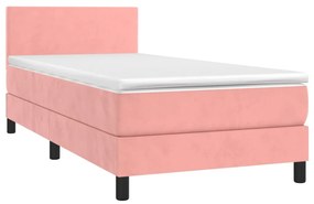 Letto a molle con materasso e led rosa 100x200 cm in velluto