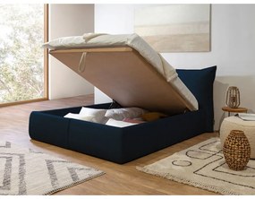 Letto matrimoniale imbottito blu scuro con contenitore con griglia 160x200 cm Jade - Bobochic Paris