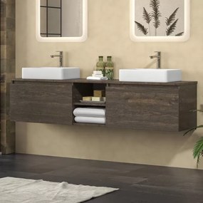 Mobile bagno sospeso 175 cm con due cassetti e vano a giorno SP-175P - KAMALU