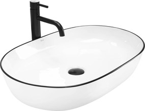 Lavabo da appoggio in ceramica Rea CLEO white Black edge
