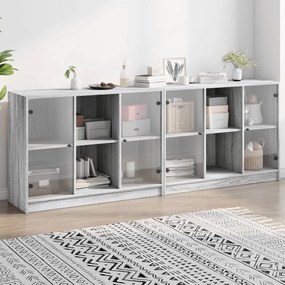 Libreria Con Ante Grigio Sonoma 204x37x75 Cm Legno Multistrato /