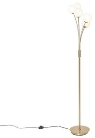 Lampada da terra moderna oro con vetro opale 5 luci - Athens