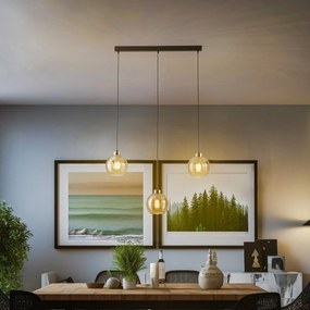 TK Lighting Lampada a sospensione Devi, ambra, 3 luci, trave