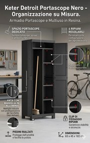 Armadio in Resina 4 Ripiani 65x45x182 cm Keter Detroit Portascope Nero...