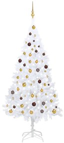 Albero di Natale Artificiale Preilluminato con Palline, Albero di Natale Preilluminato con Palline Bianco 210 cm PVC III