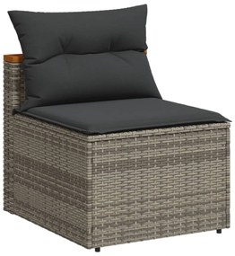 Set divano giardino 5 pz con cuscini grigio polyrattan acacia