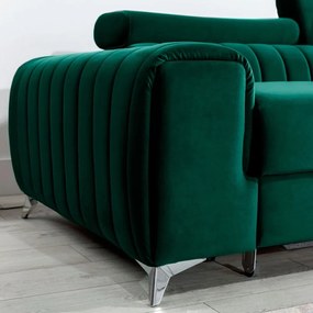 Divano angolare verde allungabile/con contenitore (con penisola a destra/con chaise lounge) e rivestimento in velluto Grayson – ELTAP