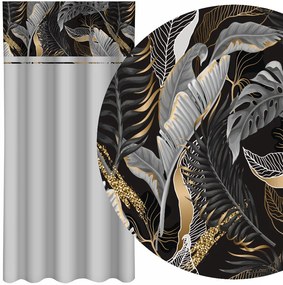 Tenda semplice grigio chiaro con stampa di foglie grigie e dorate Larghezza: 160 cm | Lunghezza: 270 cm