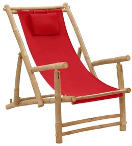 Sedia a sdraio in bambù e tela rosso