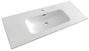 Lavabo integrale rettangolare L 121 x H 17.5 x P 47 cm in ceramica bianco lucido