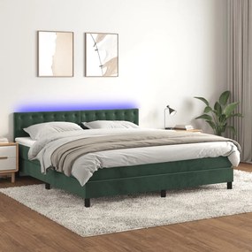 Letto A Molle Con Materasso E Led Verde Scuro 160x200cm Velluto /
