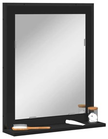 Specchio Da Bagno Con Ripiano Nero 50x12x60cm Legno Multistrato /