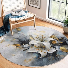 Tappeto rotondo blu/grigio lavabile ø 120 cm Golden Lilly – Mila Home