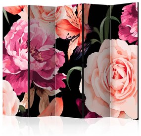 Paravento Roses of Love II: romantici fiori rosa su sfondo nero a tinta unita