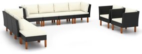Set divani da giardino 10 pz polyrattan legno di eucalipto nero