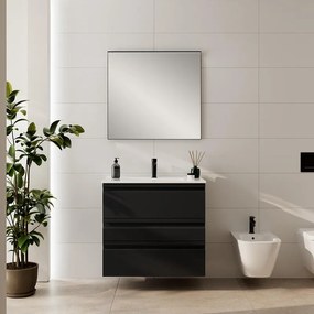 Mobile bagno sospeso con lavabo L 80 x H 56 x P 46 cm grafite in mdf 3 cassetti per vasca centrale Pull, piedini non inclusi