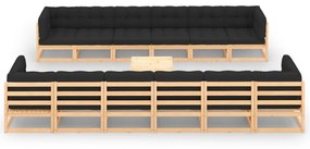 Set salotto giardino 13pz cuscini antracite legno massello pino