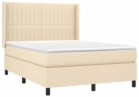 Letto a molle con materasso e led crema 140x200 cm in tessuto