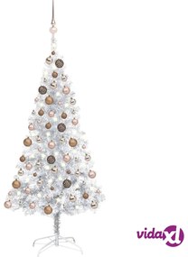 vidaXL Albero di Natale Preilluminato con Palline Argento 150 cm PET