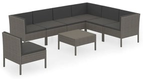 Set divani da giardino 8 pz con cuscini in polyrattan grigio