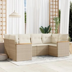 Set divano da giardino 6 pz con cuscini beige in polyrattan