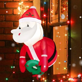 Costway Pupazzo di babbo Natale gonfiabile da 100cm che esce dalla finestra, Babbo Natale da appendere con luci LED