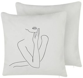 Set di 2 cuscini bianchi in cotone figura di donna 45 x 45 cm MEADOWFOAM Beliani