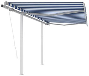 Tenda Da Sole Retrattile Automatica Pali 3,5x2,5 M Blu E Bianca /