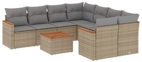 Set Divano da Giardino 9 pz con Cuscini Beige Misto Polyrattan