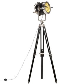 Lampada A Treppiede A Pavimento Nera İn Legno Di Mango 171 Cm /