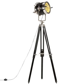 Lampada A Treppiede A Pavimento Nera İn Legno Di Mango 171 Cm /