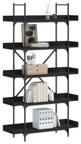 Libreria a 5 ripiani nera 100x33x180,5 cm in legno multistrato