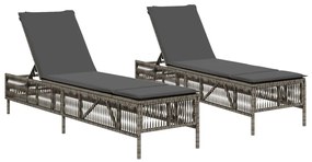 Lettini prendisole 2 pz con cuscini grigio in polyrattan