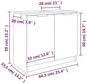 Mobile Bagno Grigio Sonoma 64,5x33,5x59 cm in Legno Multistrato