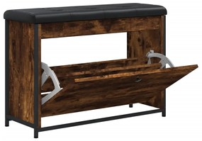 Panca portascarpe cassetto ribaltabile rovere fumo 82x32x56cm