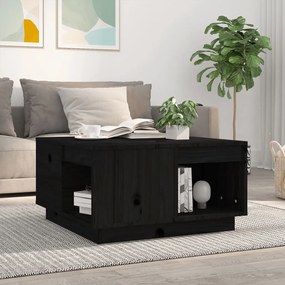 Tavolino Da Salotto Nero 60x61x32,5 Cm Legno Massello Di Pino /