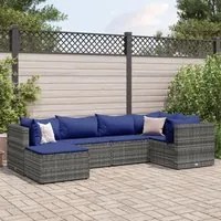 Set Divani da Giardino 6 pz con Cuscini in Polyrattan Grigio 3308215