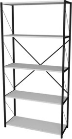 Libreria 5 Ripiani Stile Industrial 88x34x180 Jacob Bianco