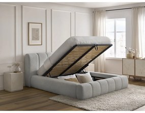 Letto matrimoniale imbottito in grigio chiaro con contenitore con rete inclusa 180x200 cm Denali – Bobochic Paris