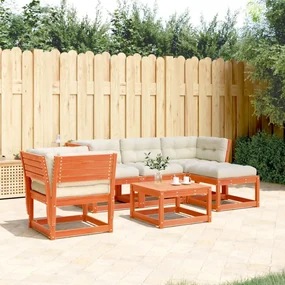 Set salotto giardino 5pz con cuscini marrone cera massello pino