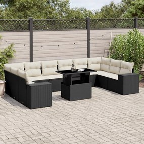 Set divani da giardino 11 pz con cuscini in polyrattan nero