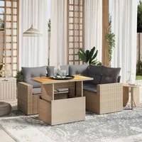 Set Divano da Giardino 5 pz con Cuscini Beige in Polyrattan 3271297